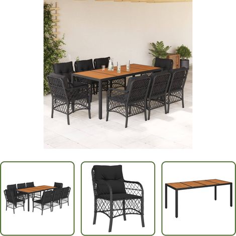Gartenessgruppe - 9-tlg. Garten-Essgruppe mit Kissen Schwarz Poly Rattan (1/5)