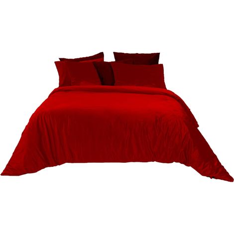 Parure de lit en Velours Doux et élégant Velours sur Le Dessus et Microfibre Parure de lit avec Housse de Couette et taies d'oreiller Double Bordeaux (1/5)