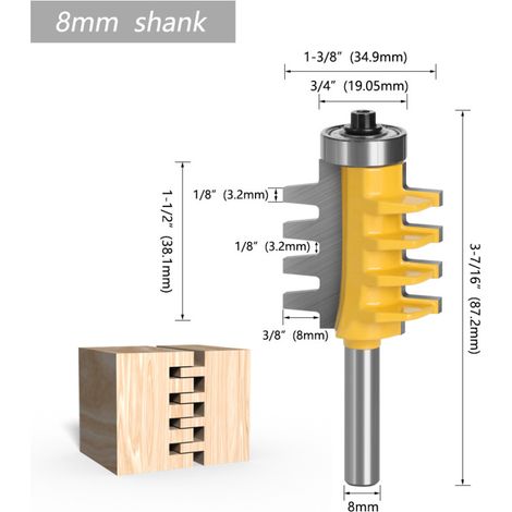 Outil à tenon et mortaise conique en acier au tungstène, tige 1/2 1/4, machine à graver le bois en alliage super dur, fraise à graver en alliage de titane (8 poignées jaunes) (1/5)