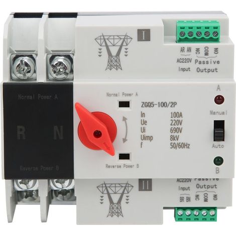 Commutateur de transfert automatique à double alimentation contrôleur 2 voies ininterrompu ZGQ5-100/2P 220V (1/4)
