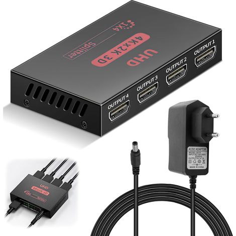 Splitter HDMI 1 Entrée 4 Sorties, Répartiteur 4K Duplicateur Supporte 3D 4K 1080p, Multiprise HDMI avec Adaptateur Secteur, pour TV, PS3, PS4, X-Box, Moniteur, Projecteur (1/5)