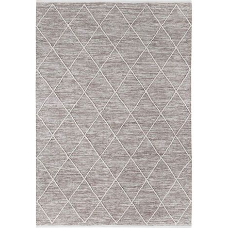 Tapis salon et chambre en coton 170x240 marron clair rectangle tissé
