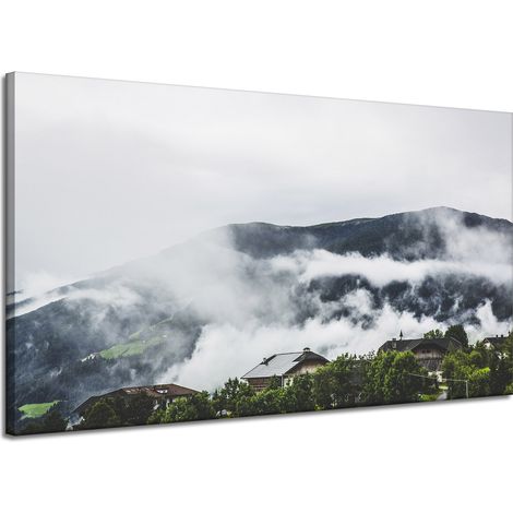 Leinwanddruck Natur – Berge im Nebel, 120 x 70 cm