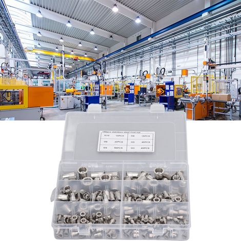 Boîte de 180 écrous à sertir en acier inoxydable 304, à tête plate, filetage M3/M4/M5/M6/M8/M10. (1/5)