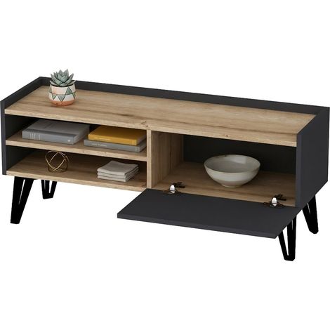 Mobile Porta tv Molinara, un Ripiano, Un'anta, 3 Vani, 120x39x50h cm Nero Antracite
