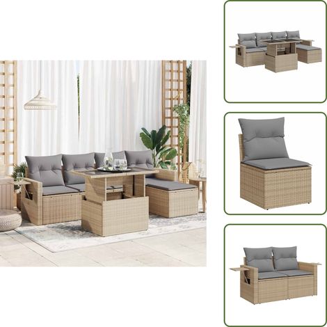 6-tlg. Garten-Sofagarnitur mit Kissen Beige Poly Rattan - Gartensofa Set - Garten Sofa Set - Outdoor Sofa Set - Garten Sofagarnitur (1/5)