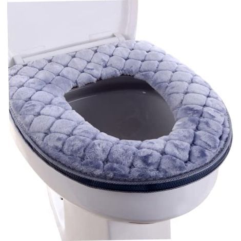 Couvoirs de siège de Toilette, Coussin de siège de Toilette Extensible Chaud, Couvercle de siège de Toilette en Tissu Lavable, siège de Toilette épaissis Doux (Gris) (1/5)