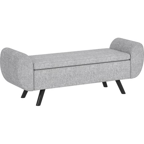 Storage Ottoman with Armrest, Upholstered Linen Storage Bench, Window Seat with Rubberwood Legs, Footstool for Bedroom Living Room, Hallway, Dark Grey
