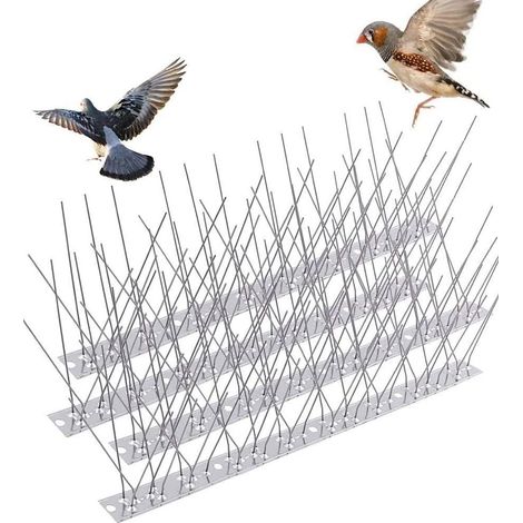 Pièces Pointes Anti Oiseaux en Acier Inoxydable, Pointes d'oiseaux en Acier, Pics Anti-Pigeon, Pointes Repousse-Oiseaux, pour Toits de Balcons et Fenêtres, 33 cm