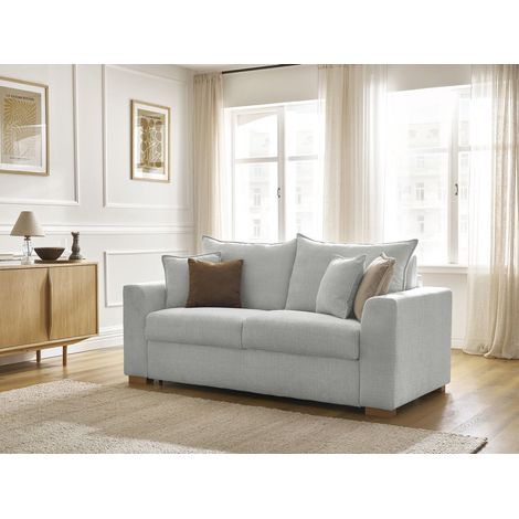 BOBOCHIC - Canapé droit convertible ouverture express AUGUSTIN tissu texturé 140x200 Gris clair (1/5)