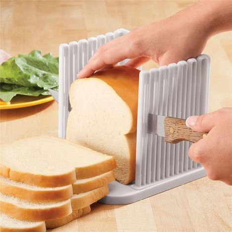 Bread Slicer - Adjustable Thickness Guide 10 15 20 25 mm - For Homemade Loaf Toast Sandwich Bagel - Crumb Tray Included - White