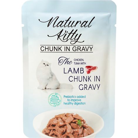 Aliment humide premium pour chat Natural Kitty au poulet, thon et agneau 85 g (1/5)