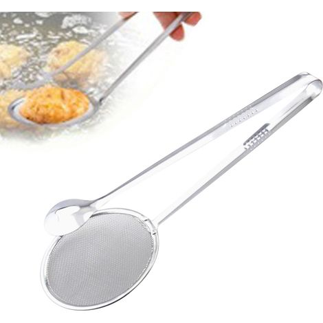 Cuchara con filtro de aceite 2 en 1, con pinzas, clips y colador multifuncionales de acero inoxidable. (1/5)