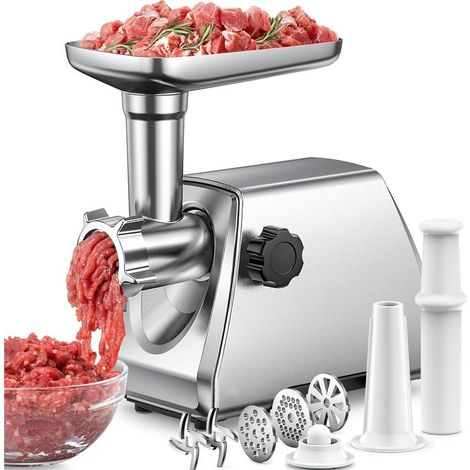 Hachoir à Viande Électrique 3 en 1– Machine à Saucisses en Acier Inoxydable avec 3 Plaques, 2 Lames en Acier Inoxydable et Kit Kubbe – Rapide, Silencieux, Facile à Nettoyer pour Maison (1/5)