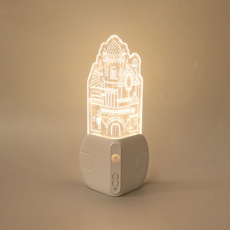 Veilleuse château avec détecteur de mouvement éclairage doux chargement USB murale d'angle pour couloir escalier chambre à coucher (1/4)