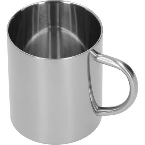 Mug en acier inoxydable 304 à double paroi anti-brûlure, tasse à café, thé ou eau avec poignée, 400 ml (argenté) (1/5)