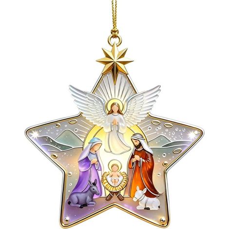 Ornements pour la Nativité Pendentif En Verre Élégant En Forme D'Étoile Ornements Attrape-Pour Arbre Noël Pour Femme Adulte Maison Porte Voiture Fête Guirlande (1/5)