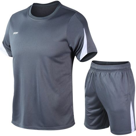 Short homme jogging décontracté ensemble vêtements de sport manches courtes, pantalon et t-shirt gris taille M pour course cyclisme extérieur (1/5)