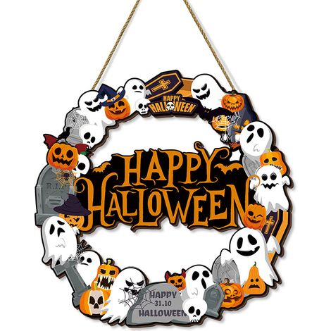Panneau de citrouille Joyeux Halloween, panneau de bienvenue Joyeux Halloween pour la porte d'entrée, décoration de porte d'entrée d'Halloween, p (1/5)