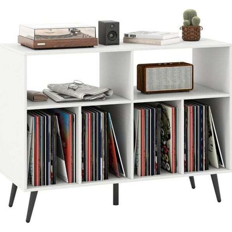 Vinyl Record Stand 3-Tier Turntable Stand with Storage Shelf for Vinyl Records Storage Table with 5 Metal Legs White (1/5)