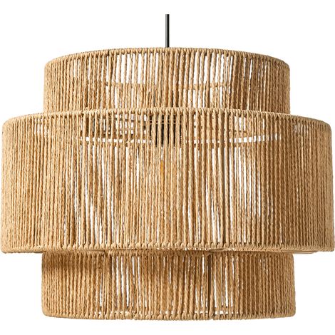 Lámpara colgante boho con pantalla de cuerda de papel de techo negro mate natural Wokiro