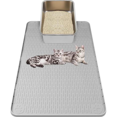 Cat Litter Tray Mat Extra Large - Silicone Cat Litter Mat Anti Scatter Mat, Paw-Friendly, Waterproof and Easy to Clean (Light Grey (34" x 22") (1/5)
