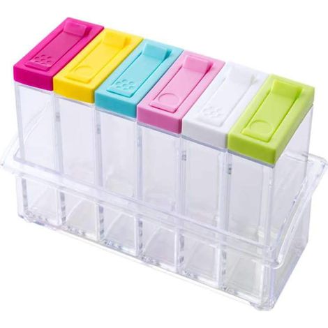 1 Boîte à épices, 6 compartiments, couvercle étanche, corps transparent PP, distribution double, cuisine (1/5)