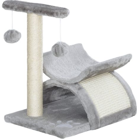 Rascador para gatos con túnel, plataforma y bolas, gris claro 40 x 30 x 43 cm MODENUIT (1/4)