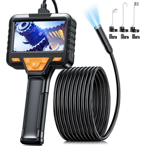 Caméra Endoscopique,avec Écran IPS 4,3 Pouces, Caméra d'inspection des égouts et des canalisations, caméra étanche IP67 en Forme de Serpent, avec 8 LED Réglables, Câble Semi-Rigide de 15M (1/5)