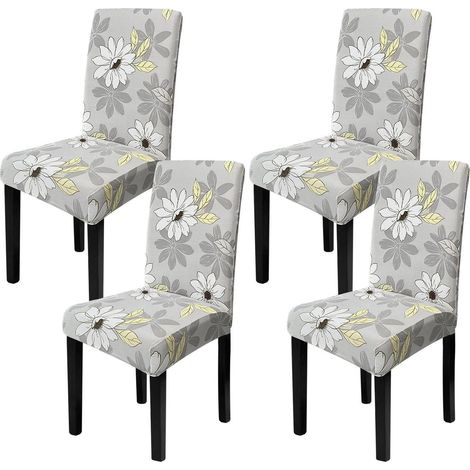 4er Set Stuhlhussen Blumenmuster, Stretch-Stuhlbezüge abnehmbar & waschbar (1/5)