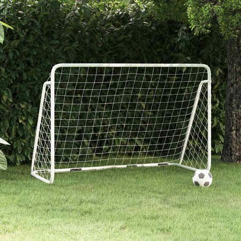 But de football avec filet en polyester blanc, cadre en acier, 180 x 90 x 120 cm - PANGIVO (1/5)