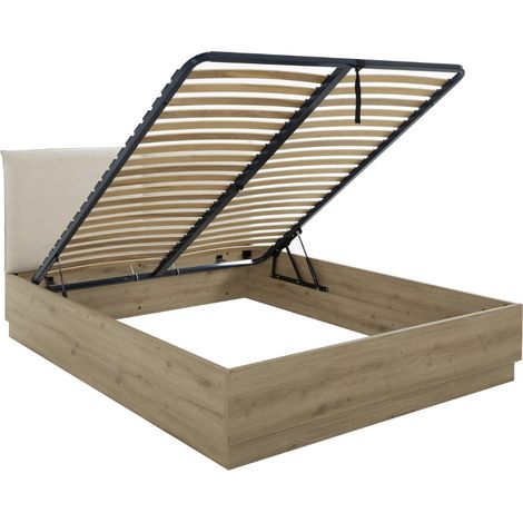 Lit coffre tete textile - TIDY - 160 x 200 cm - Chene / Ecru - Sommier inclus - GAMI (1/5)