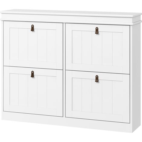 Schuhschrank für 20 Paar Schuhe, 4 Klappschubladen, verstellbare Einlegeböden, 105 x 24 x 82,5 cm, weiß