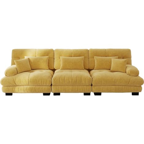 CAIziCanapé d’angle modulaire 3 places avec assise profonde, canapé-lit en chenille, rembourré confortablement pour salon, appartement, studio, bureau, jaune (1/5)