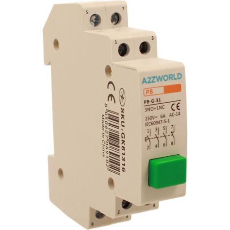 Pulsante Modulare Con Spia Luce Led Verde 1M 3NO+1NC 6A AC 230V IP20 IEC60947-5-1 PB (1/3)