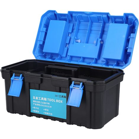 Boîte à outils portable en plastique PP pour pièces de quincaillerie, double compartiment, valise d'électricien 381Large (1/5)