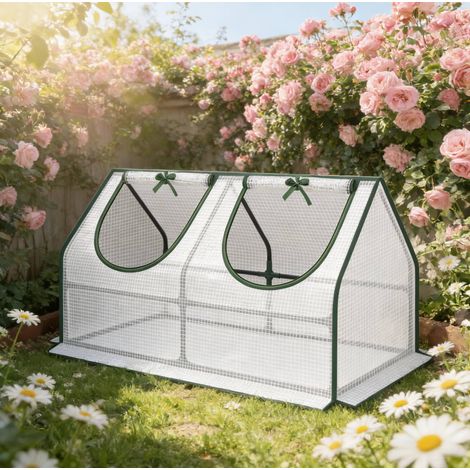 Mini serra da giardino 120x60x60 cm, protezione da freddo e UV, finestra arrotolabile, acciaio e polietilene bianco (1/5)
