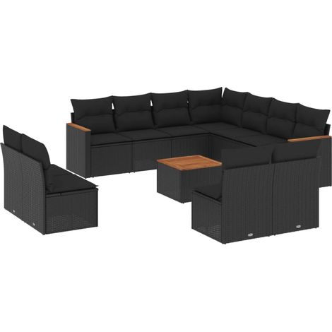 Salon de jardin 12 pcs avec coussins noir résine tressée (1/5)