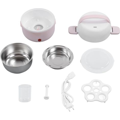 Tragbare, zweilagige, elektrisch beheizbare Lunchbox, Aufbewahrungsbehälter für Speisen mit integrierter Heizung, 220-V-EU-Stecker, rosa
