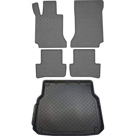 Set di tappetini in gomma per auto e tappetino per bagagliaio per Mercedes Classe C W204 T Station Wagon (5 porte) dal 12.2007 al 09.2014.