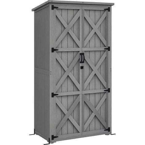 Gartenhaus aus Massivholz, Außenschrank mit Regalen, schräges Bitumendach, Maße 90 x 54,5 x 168,5 cm, graue Farbe
