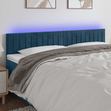 Tête de lit LED 180 x 5 x 78/88 cm en velours bleu foncé, hauteur réglable - PANGIVO (1/5)
