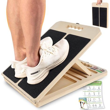 Planche Inclinée en Bois pour Mollets - 5 Angles Réglables avec Guide - Portable avec Poignée - pour L'étirement et L'entraînement D'équilibre (1/5)