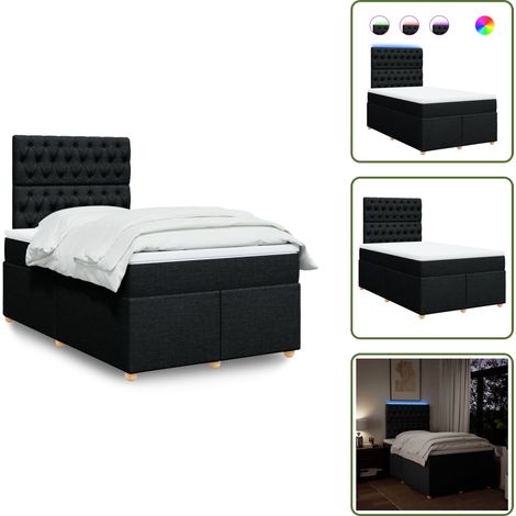 Sommier à lattes de lit avec matelas noir 120x190 cm tissu - Sommier À Lattes De Lit - Sommiers À Lattes De Lit - Lit - Meuble De Chambre À Coucher (1/5)