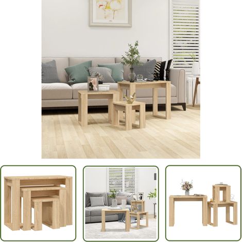 The Living Store Satztische 3-tlg. Sonoma-Eiche Holzwerkstoff - Setmöbel - Couchtisch - Nighstand - Wohnzimmerschmuck - Esszimmertisch (1/5)
