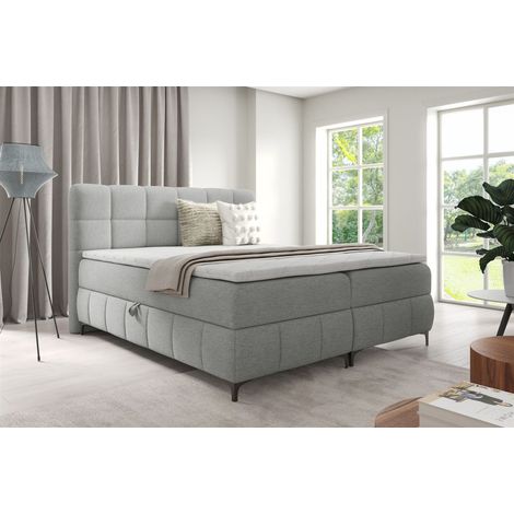 Boxspringbett Schlafzimmerbett SOPHIE 200x200cm Stoff Aragon Hellgrau (1/5)