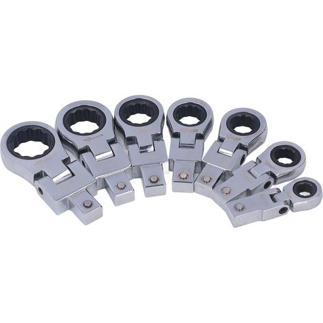 Lot de 8 clés à cliquet télescopiques tête articulée 180° en acier allié argent 15cm pour tuyauterie réparation auto entretien domicile (1/5)