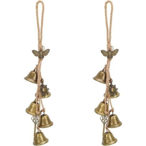 2 carillons à vent en laiton avec clochettes de sorcière, motif papillon en bronze antique vintage