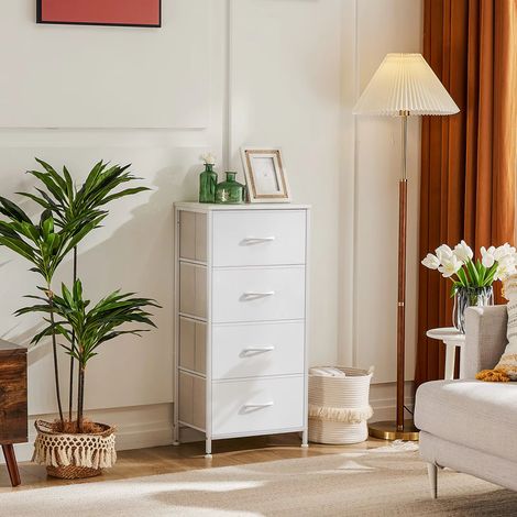 Armoire 4 tiroirs – Tissu – Acier – Chambre – Blanc (1/2)