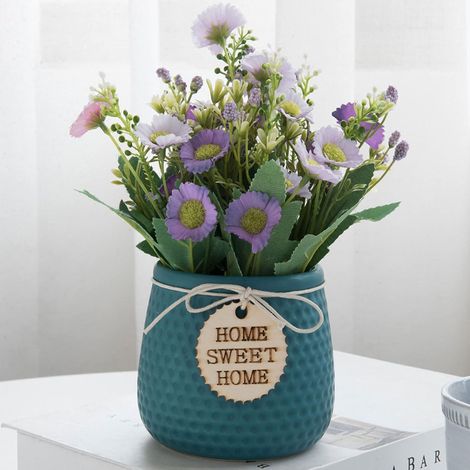Bonsaï Artificiel,Plante Artificielle en Pot de Marguerite ,Ornements Décoratifs pour La Maison, Intérieur, Mariage Extérieur Et Intérieur, Bureau(Bleu) (1/5)